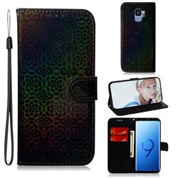 Laser Circle Shining Leather Wallet Phone Case for Samsung Galaxy S9 - Black