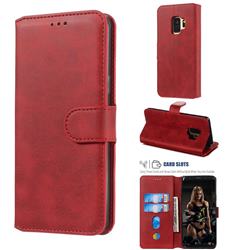 Retro Calf Matte Leather Wallet Phone Case for Samsung Galaxy S9 - Red