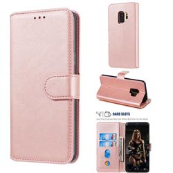 Retro Calf Matte Leather Wallet Phone Case for Samsung Galaxy S9 - Pink