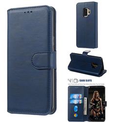 Retro Calf Matte Leather Wallet Phone Case for Samsung Galaxy S9 - Blue