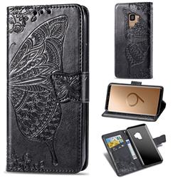 Embossing Mandala Flower Butterfly Leather Wallet Case for Samsung Galaxy S9 - Black