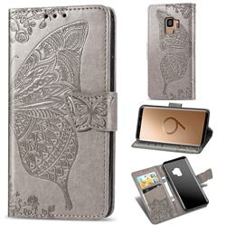 Embossing Mandala Flower Butterfly Leather Wallet Case for Samsung Galaxy S9 - Gray