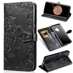 Embossing Imprint Mandala Flower Leather Wallet Case for Samsung Galaxy S9 - Black
