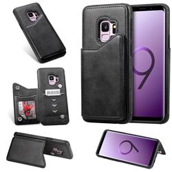 Luxury Multifunction Magnetic Card Slots Stand Calf Leather Phone Back Cover for Samsung Galaxy S9 - Black