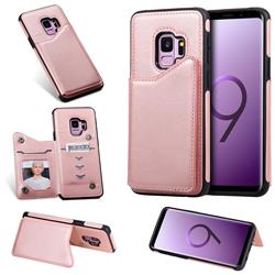 Luxury Multifunction Magnetic Card Slots Stand Calf Leather Phone Back Cover for Samsung Galaxy S9 - Rose Gold