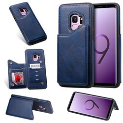 Luxury Multifunction Magnetic Card Slots Stand Calf Leather Phone Back Cover for Samsung Galaxy S9 - Blue