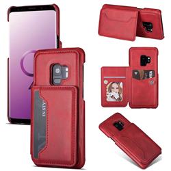Luxury Magnetic Double Buckle Leather Phone Case for Samsung Galaxy S9 - Red
