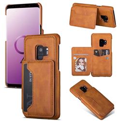 Luxury Magnetic Double Buckle Leather Phone Case for Samsung Galaxy S9 - Brown