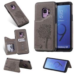 Luxury R61 Tree Cat Magnetic Stand Card Leather Phone Case for Samsung Galaxy S9 - Gray