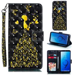 Golden Butterfly Girl 3D Painted Leather Phone Wallet Case for Samsung Galaxy S9