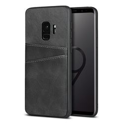 Simple Calf Card Slots Mobile Phone Back Cover for Samsung Galaxy S9 - Black