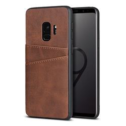 Simple Calf Card Slots Mobile Phone Back Cover for Samsung Galaxy S9 - Coffee