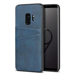 Simple Calf Card Slots Mobile Phone Back Cover for Samsung Galaxy S9 - Blue
