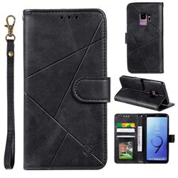 Embossing Geometric Leather Wallet Case for Samsung Galaxy S9 - Black