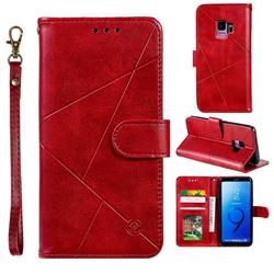 Embossing Geometric Leather Wallet Case for Samsung Galaxy S9 - Red