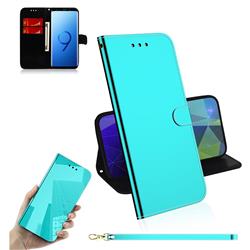 Shining Mirror Like Surface Leather Wallet Case for Samsung Galaxy S9 - Mint Green