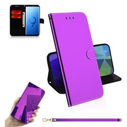 Shining Mirror Like Surface Leather Wallet Case for Samsung Galaxy S9 - Purple