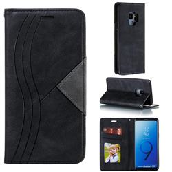 Retro S Streak Magnetic Leather Wallet Phone Case for Samsung Galaxy S9 - Black