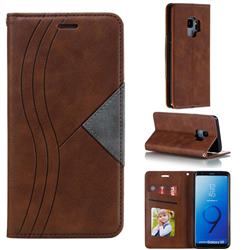 Retro S Streak Magnetic Leather Wallet Phone Case for Samsung Galaxy S9 - Brown