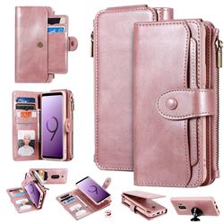 Retro Multifunction Zipper Magnetic Separable Leather Phone Case Cover for Samsung Galaxy S9 - Rose Gold
