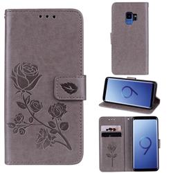 Embossing Rose Flower Leather Wallet Case for Samsung Galaxy S9 - Grey