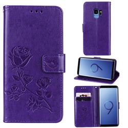 Embossing Rose Flower Leather Wallet Case for Samsung Galaxy S9 - Purple