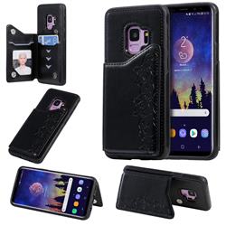 Yikatu Luxury Cute Cats Multifunction Magnetic Card Slots Stand Leather Back Cover for Samsung Galaxy S9 - Black