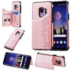 Yikatu Luxury Cute Cats Multifunction Magnetic Card Slots Stand Leather Back Cover for Samsung Galaxy S9 - Rose Gold