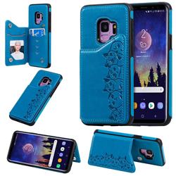 Yikatu Luxury Cute Cats Multifunction Magnetic Card Slots Stand Leather Back Cover for Samsung Galaxy S9 - Blue