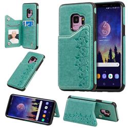 Yikatu Luxury Cute Cats Multifunction Magnetic Card Slots Stand Leather Back Cover for Samsung Galaxy S9 - Green