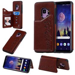 Yikatu Luxury Cute Cats Multifunction Magnetic Card Slots Stand Leather Back Cover for Samsung Galaxy S9 - Brown