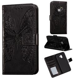 Intricate Embossing Vivid Butterfly Leather Wallet Case for Samsung Galaxy S9 - Black
