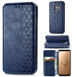 Ultra Slim Fashion Business Card Magnetic Automatic Suction Leather Flip Cover for Samsung Galaxy S9 - Dark Blue