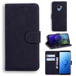 Retro Classic Skin Feel Leather Wallet Phone Case for Samsung Galaxy S9 - Black