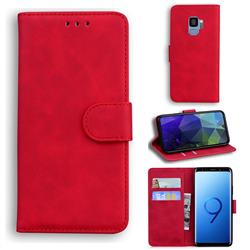 Retro Classic Skin Feel Leather Wallet Phone Case for Samsung Galaxy S9 - Red