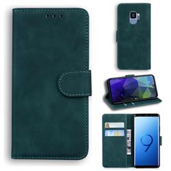 Retro Classic Skin Feel Leather Wallet Phone Case for Samsung Galaxy S9 - Green
