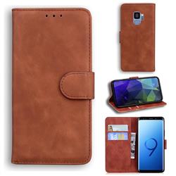 Retro Classic Skin Feel Leather Wallet Phone Case for Samsung Galaxy S9 - Brown