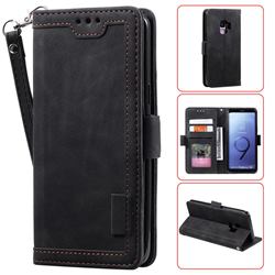 Luxury Retro Stitching Leather Wallet Phone Case for Samsung Galaxy S9 - Black