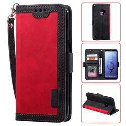 Luxury Retro Stitching Leather Wallet Phone Case for Samsung Galaxy S9 - Deep Red