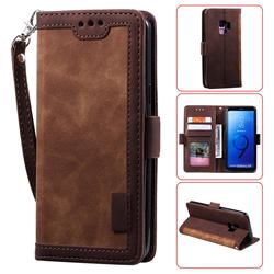 Luxury Retro Stitching Leather Wallet Phone Case for Samsung Galaxy S9 - Dark Brown