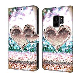 Pink Diamond Heart Crystal PU Leather Protective Wallet Case Cover for Samsung Galaxy S9