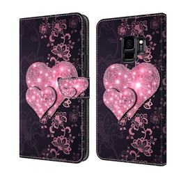 Lace Heart Crystal PU Leather Protective Wallet Case Cover for Samsung Galaxy S9