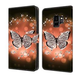 Crystal Butterfly Crystal PU Leather Protective Wallet Case Cover for Samsung Galaxy S9