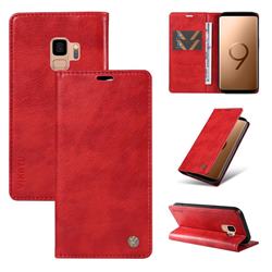 YIKATU Litchi Card Magnetic Automatic Suction Leather Flip Cover for Samsung Galaxy S9 - Bright Red
