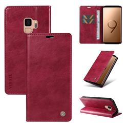 YIKATU Litchi Card Magnetic Automatic Suction Leather Flip Cover for Samsung Galaxy S9 - Wine Red