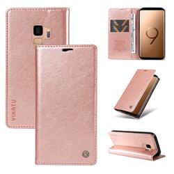 YIKATU Litchi Card Magnetic Automatic Suction Leather Flip Cover for Samsung Galaxy S9 - Rose Gold