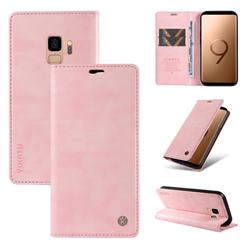 YIKATU Litchi Card Magnetic Automatic Suction Leather Flip Cover for Samsung Galaxy S9 - Pink