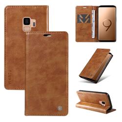 YIKATU Litchi Card Magnetic Automatic Suction Leather Flip Cover for Samsung Galaxy S9 - Brown