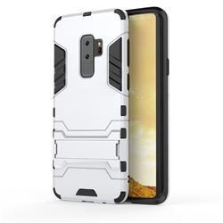 Armor Premium Tactical Grip Kickstand Shockproof Dual Layer Rugged Hard Cover for Samsung Galaxy S9 Plus(S9+) - Silver