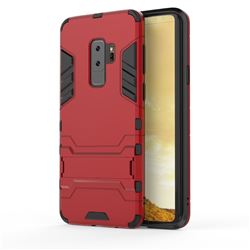 Armor Premium Tactical Grip Kickstand Shockproof Dual Layer Rugged Hard Cover for Samsung Galaxy S9 Plus(S9+) - Wine Red